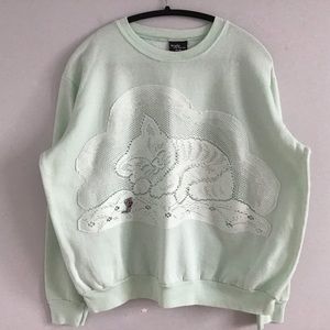 Vintage seafoam green lace cat and mice sweatshirt